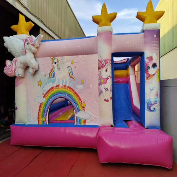 Whimsical Unicorn Combo - An enchanting inflatable with vibrant colors and a delightful unicorn theme, perfect for magical celebrations.